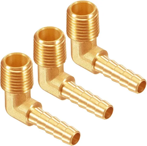 Vista 8 de Uenede 3 piezas de latón 1/2"NPT macho a 1/2" púas 90 grados codo rosca manguera de tubo púas accesorios para agua/aceite/gas