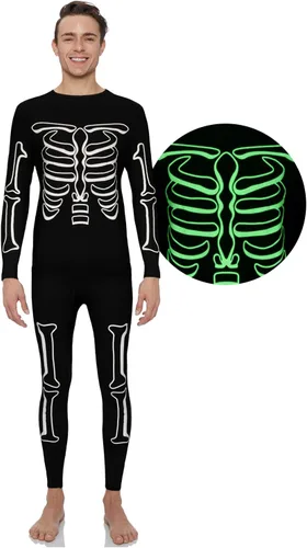 Vista 7 de Rocky Skeleton Thermal Underwear (Glow In The Dark) Halloween Girls, Boys, Mens, Womens Scary Warm Pajamas
