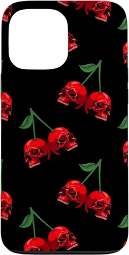 Vista 24 de Cute Cherry Skull Pattern Red Scary Skulls Black Background Case for iPhone 17