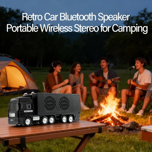 Vista 4 de Altavoz Bluetooth de camión retro alimentado por energía solar, altavoz inalámbrico portátil para automóvil, estéreo HD, emparejamiento TWS, radio