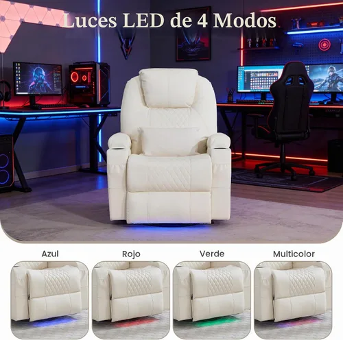 Vista 8 de AHMED Silla reclinable giratoria de doble motor, piel sintética, color Beige