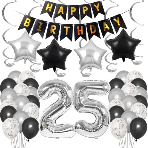 Vista 10 de Juego de decoraciones de fiesta de cumpleaños número 14 para niñas, niños, mujeres y hombres, pancarta de letras negras de feliz cumpleaños, globos