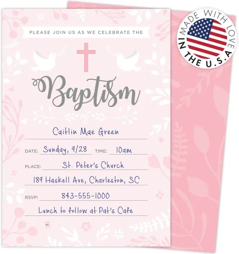 Vista 3 de Invitaciones de bautismo para bebés, 25 tarjetas y sobres de relleno en blanco.