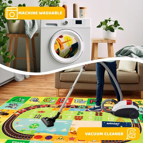 Vista 5 de ABC Alfombra para Niños para Sala de Juegos 59"×39.4" Tapete de Juego para Bebé Alfombra del Alfabeto Alfombra de Animales Números Formas Alfombra