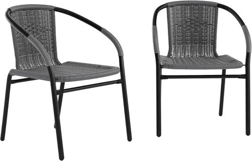 Vista 25 de Flash Furniture Lila Paquete de 2 Sillas Apilables de Ratán Beige para Restaurante Interior-Exterior