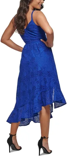 Vista 2 de GUESS Vestido asimétrico midi ajustado y acampanado para mujer, azul 14, Cobalto