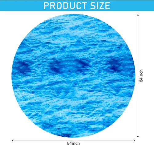 Vista 2 de Oudain Mantel redondo de plástico de 84 pulgadas con diseño de olas oceánicas, cubierta redonda para mesa de picnic con temática de océano azul