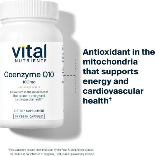 Vista 5 de Vital Nutrients CoQ10 100mg Suplemento vegano Coenzima Q10 de ubiquinona Potente antioxidante para apoyar la salud del corazón y los niveles