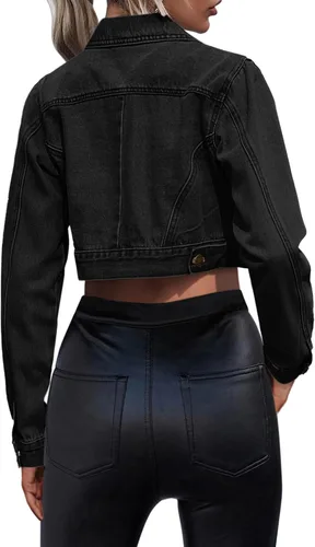 Vista 4 de Zeagoo Chaqueta vaquera recortada para mujer, de manga larga, con botones, básica, clásica