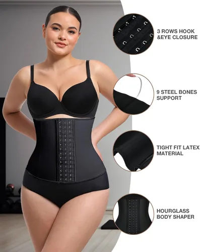 Vista 5 de Entrenador de cintura para mujer, corsé de látex bajo el busto, corsé de control de abdomen, faja deportiva de reloj de arena