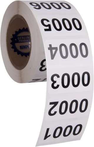 Vista 2 de Kenco - Etiquetas numeradas consecutivamente, vinilo duradero, autoadhesivas, medidas: 2 x 1 pulgada (rollo 001-500)