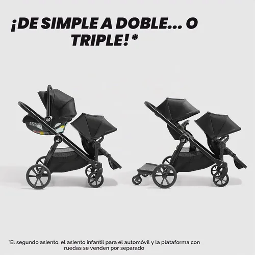 Vista 3 de Baby Jogger City Select 2 - Cochecito modular individual a doble, colección Eco, gris Harbor & Tencel