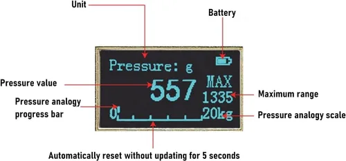 Vista 4 de Hilitand Módulo de pantalla del sensor de presión Sensor de presión de película fina con pantalla 44.1 lbs Recopilación de datos visuales de alta