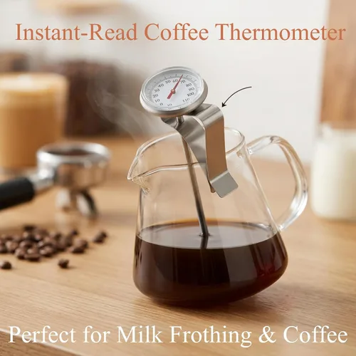 Vista 6 de Termómetro de espuma de leche, termómetro ajustable para colgar bebidas, a prueba de agua, acero inoxidable para café, té, carne, caramelo