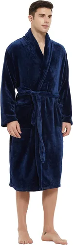 Vista 3 de U2SKIIN Mens Fleece Robe Plush Collar Shawl Bathrobe