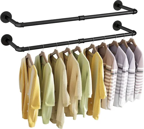 Vista 9 de Perchero de pared de 21.06 pulgadas, perchero industrial para montaje en pared, perchero de hierro resistente, barra colgante multiusos ahorradora