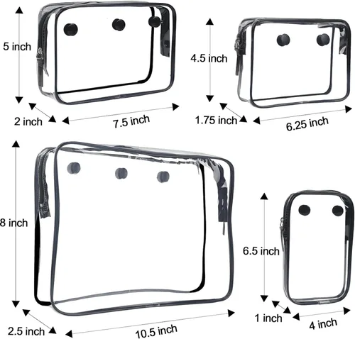 Vista 3 de Paquete de 4 bolsas de almacenamiento de maquillaje transparentes para bolsa de playa, accesorios con ganchos mosquetón, Claro, Bolsa