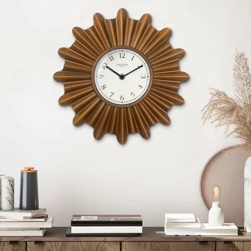 Vista 3 de Starburst Reloj de pared, silencioso, sin ticks, reloj de metal, estilo moderno (cobre antiguo, 12 pulgadas) Silent Non Ticking, Domed Glass Lens