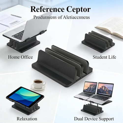 Vista 6 de Vertical Laptop Stand, Aluminum Alloy, Double Dock, Black, Cooling Stand,Laptop Stand Holder - Multifunctional Design, Silicone Anti - Scratch