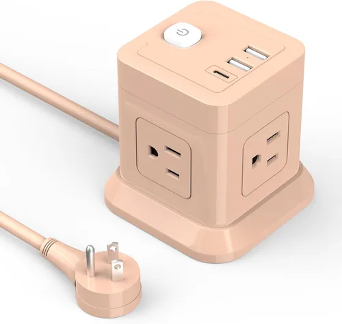 Vista 14 de FDTEK - Tira de alimentación USB C de 2 clavijas, 4 tomas de corriente, 3 USB, cable de extensión de 5 pies, color blanco 2 Prong Desktop Charging