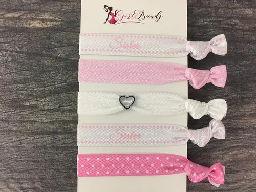 Vista 3 de Juego de pulsera y corbata para el cabello, joyería rosa para hermana, pulsera para hermana mayor para hermanas