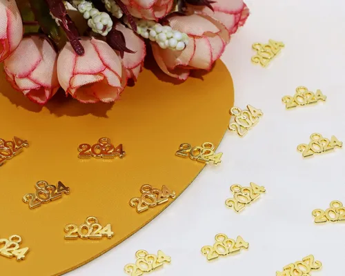 Vista 3 de Tupalizy 100 cuentas de aleación para el año 2024 para graduación, collar con borla, colgante, pulsera, aretes, llavero, joyería, hallazgos