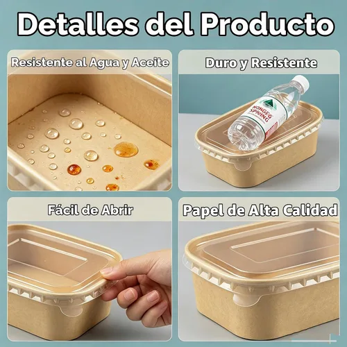 Vista 3 de Paquete de 50 recipientes de papel de 25 onzas con tapas, recipientes desechables de papel Kraft, cuencos de ensalada apilables a prueba de aceite