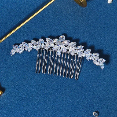 Vista 2 de Missgrace Peine de pelo de circonita brillante para novia, estilo bohemio, simple, para novia, boda, graduación, brillante, diamantes de imitación