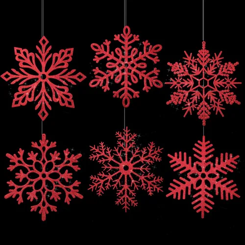 Vista 10 de Sratte 24 adornos de copo de nieve grandes de 16 pulgadas, copos de nieve colgantes decorativos con purpurina gigante, 6 diseños de adornos