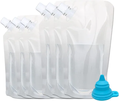 Vista 10 de 6 bolsas de bebidas para adultos, botellas de plástico, reutilizables, desechables, con embudo (8 onzas)