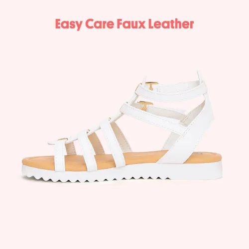 Vista 4 de FabKids Sandalias de gladiador para niñas, sandalias planas de tiras trenzadas, sandalias de verano con punta abierta, zapatos de vestir