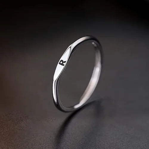 Vista 8 de Anillo de inicial para mujer, lindo anillo ajustable con letras mayúsculas de plata apilable