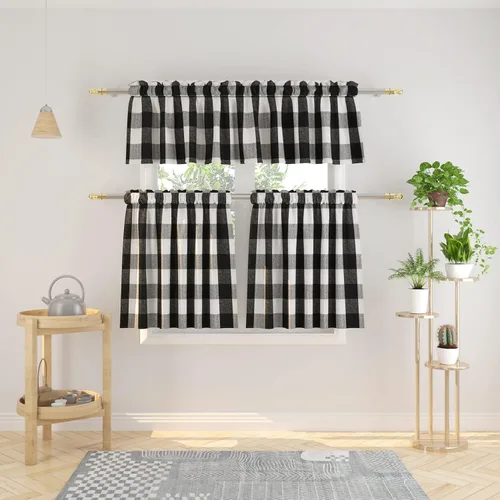 Vista 16 de Cenefas de cortina para ventana de 16 pulgadas de largo, 2 paneles de cuadros búfalo, cortinas pequeñas con bolsillo para barra, estilo clásico