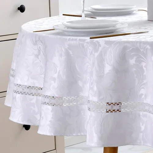 Vista 25 de EHouseHome Mantel de tela resistente con encaje blanco, impermeable, sin arrugas, resistente a las manchas, a prueba de aceite, para comedor