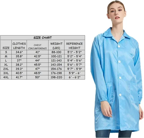 Vista 5 de ESD - Vestido de manga larga unisex antiestático para laboratorio no elástico ajuste cómodo uniforme de solapa pequeño blanco