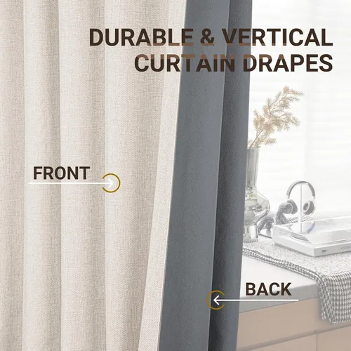 Vista 6 de zeerobee - Cortinas blackout, 100% opacas, 2 paneles, aislamiento térmico, pestañas traseras, bolsillo para cortinero, para sala de estar