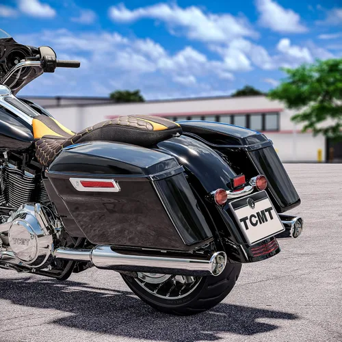 Vista 4 de TCMT Alforjas duras y forros para alfombra + luz LED para guardabarros traseros para Harley 2014-2024 Touring Road King Road Glide Street Glide