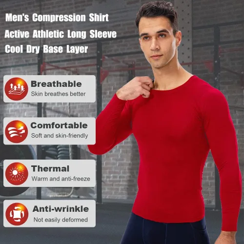 Vista 2 de Camiseta de compresión atlética para hombre, para entrenamiento, correr, manga larga, capa base fresca y seca, camiseta deportiva activa