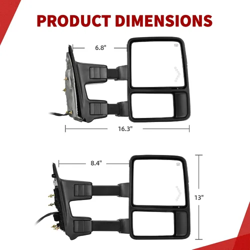 Vista 9 de YITAMOTOR Espejos de remolque compatibles para Ford F250, F350, F450, F550 2008-2016, espejos de remolque con calefacción eléctrica y luz de giro