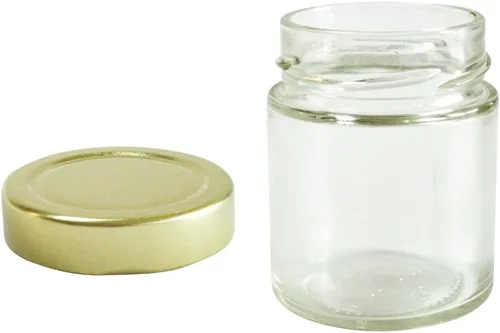 Vista 5 de Tarro de vidrio de 5oz con tapas de metal, paquete de 12, hierbas, especias, dulces, frijoles (dorado)