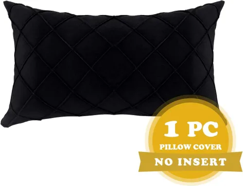 Vista 6 de PLWORLD Funda de almohada lumbar negra de 12 x 20 pulgadas, funda de cojín plisada de terciopelo, solo 1 funda, sin relleno