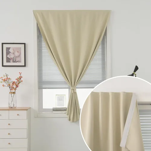 Vista 5 de Cortinas opacas con cinta autoadhesiva, sin barra, sin taladro, cubierta de ventana fácil de instalar para dormitorio, cocina, dormitorio, 34