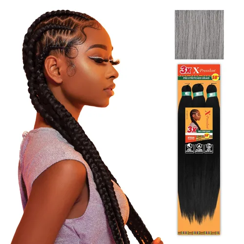 Vista 47 de Sensationnel X-Pression - Trenzas sintéticas prestiradas, 3 unidades, 58 pulgadas, negro azabache 1 Cabello trenzado, Kanekalon, ignífugo