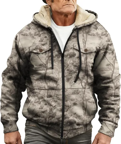 Vista 18 de LIZALIG Sudadera con capucha y cremallera para hombre, con forro polar grueso, abrigo de moda de otoño, abrigo cálido de invierno