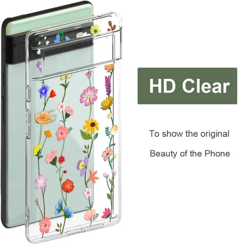 Vista 6 de Unov Funda para Pixel 6a, transparente con diseño, ajuste delgado, buen agarre, funda de teléfono en relieve, cubierta protectora a prueba de Flor