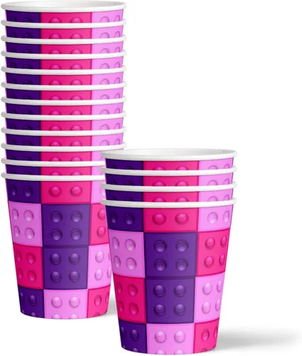 Vista 3 de Bloques de construcción rosados para fiesta de cumpleaños, juego de platos, servilletas, tazas para 16