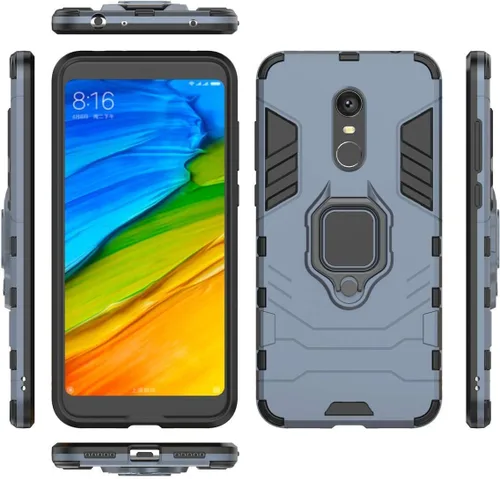 Vista 5 de LuluMain Compatible con Redmi 5+ Funda, soporte de anillo de metal a prueba de golpes (funciona con soporte magnético para automóvil), cubierta Azul