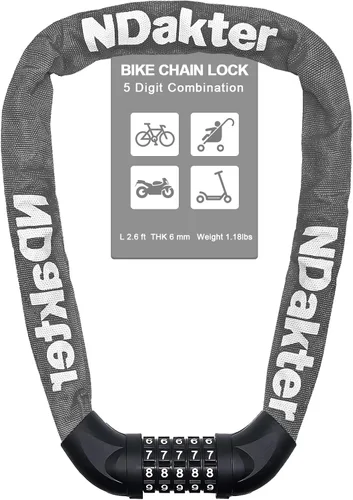 Vista 10 de NDakter Cerradura de cadena para bicicleta, combinación de 5 dígitos, resistente, antirrobo, cerradura de bicicleta de seguridad