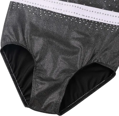 Vista 7 de XFGIRLS Leotardos de gimnasia para niñas con purpurina y pantalones cortos a juego Negro