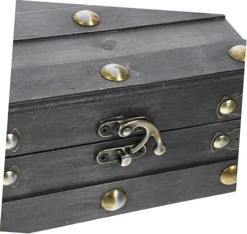 Vista 5 de Joyero vintage pirata con tapa con bisagras, almacenamiento de recuerdos de madera, organizador retro para joyas y recuerdos, diseño antiguo